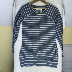 We The Free People XS Blue Striped Tunic Long Sleeve Pockets Top Boho Distressed